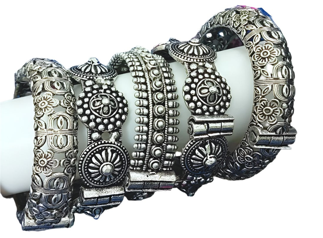 oxidized set of 5 openable bangle set for women.