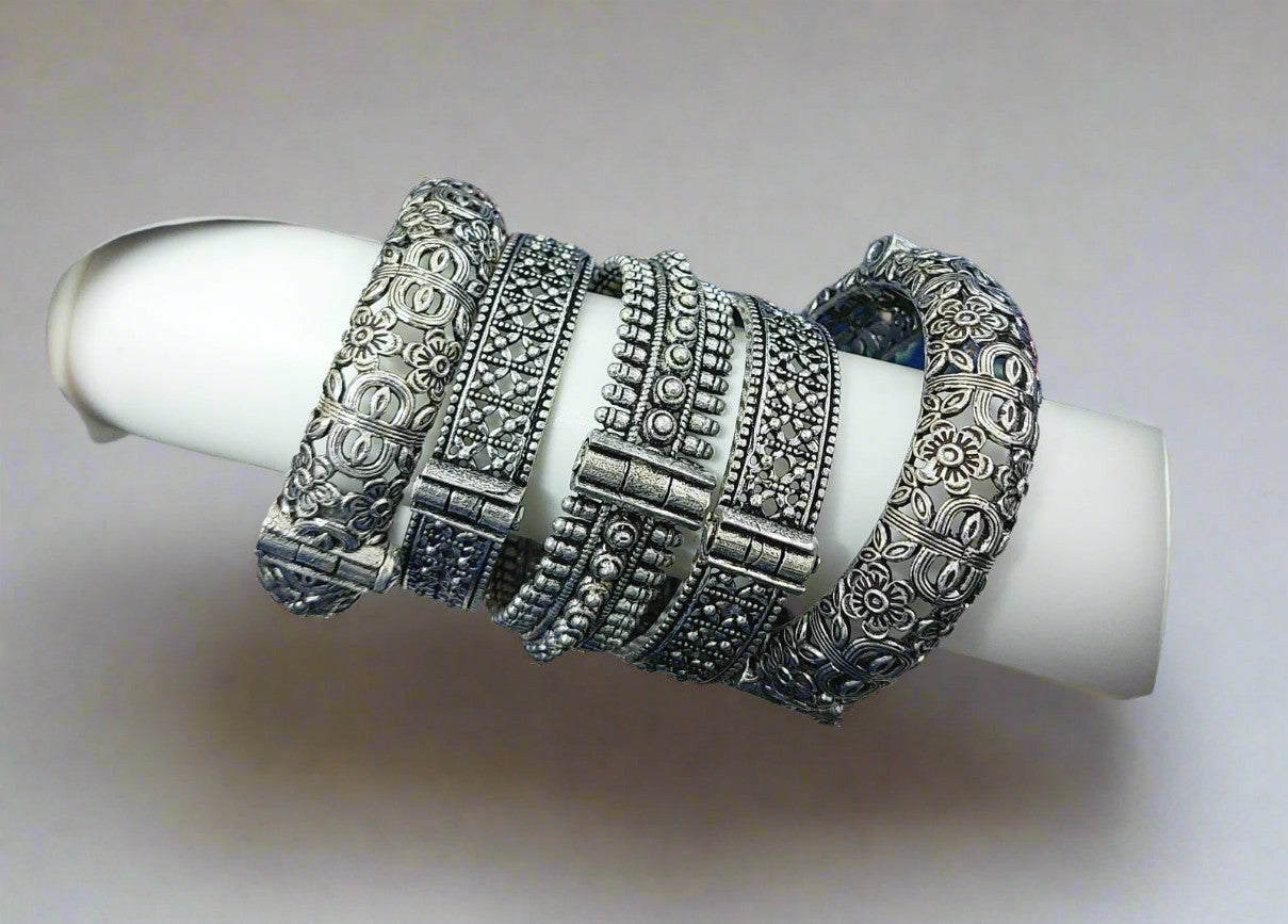 oxidized set of 5 openable bangle set for women goes with any attire