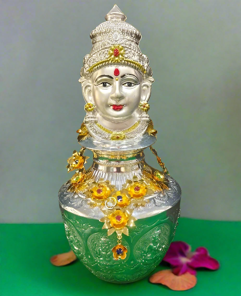 german silver ashtalakshmi kalash with mala with lakshmi face mukut