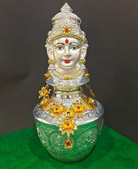 german silver ashtalakshmi kalash with mala with lakshmi face mukut