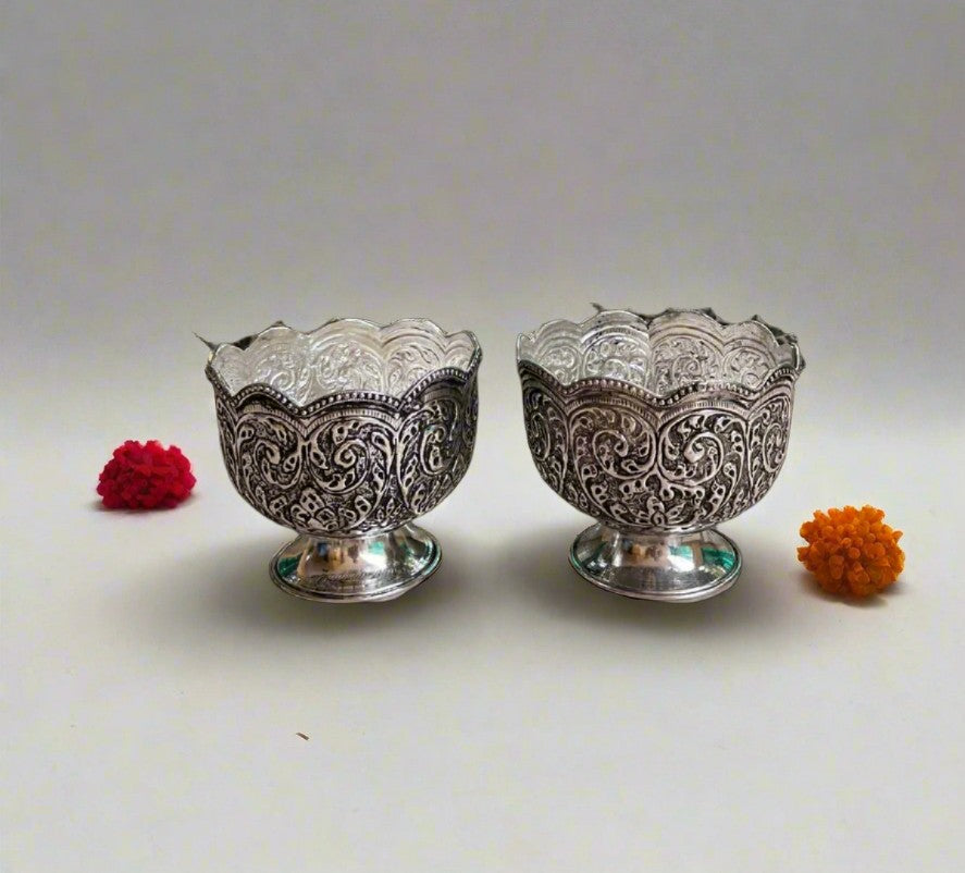 german silver set of 2 bowls with stand for fruits/ snacks/ gift item/ sweets