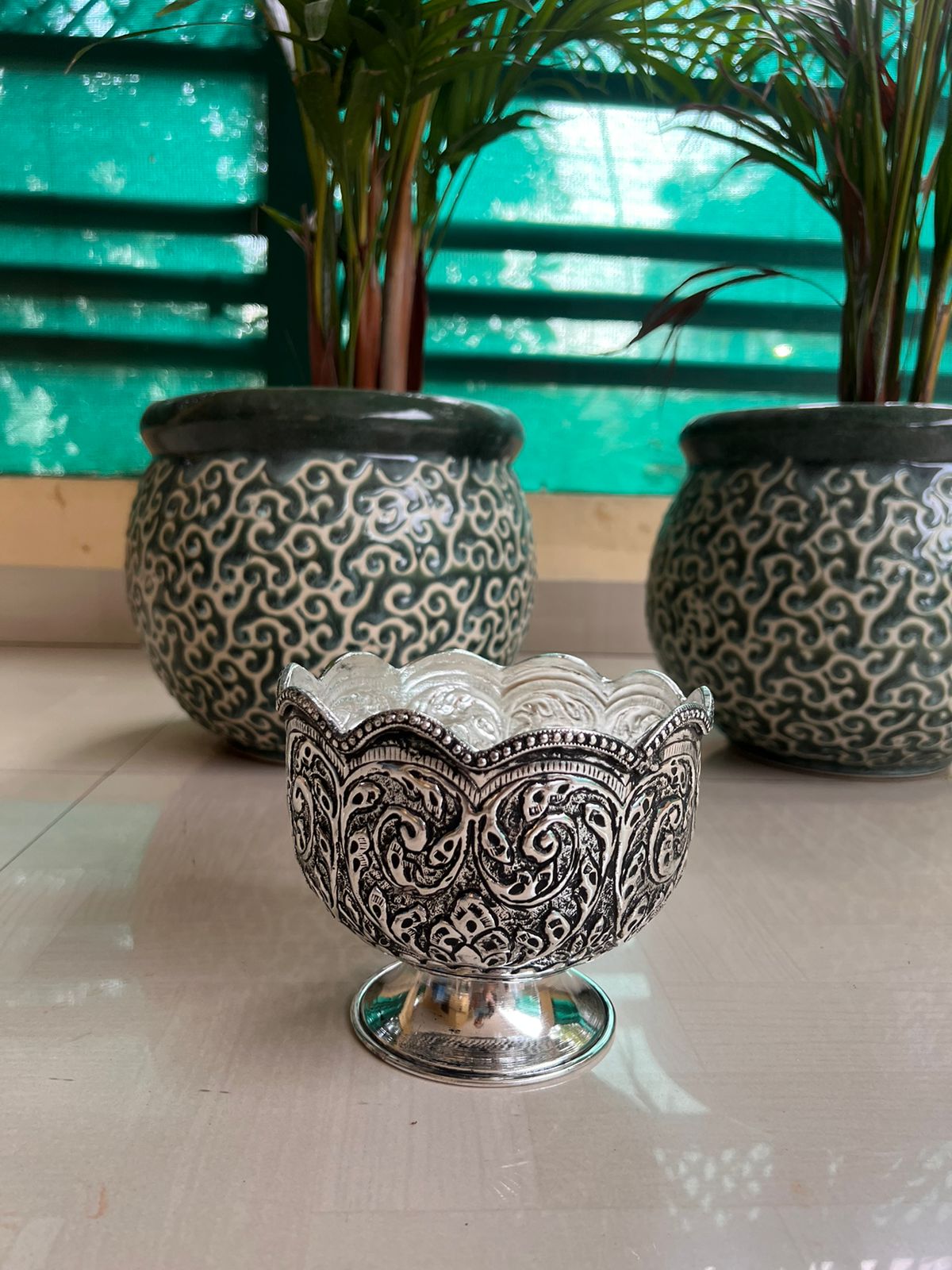 german silver set of 2 bowls with stand for fruits/ snacks/ gift item/ sweets