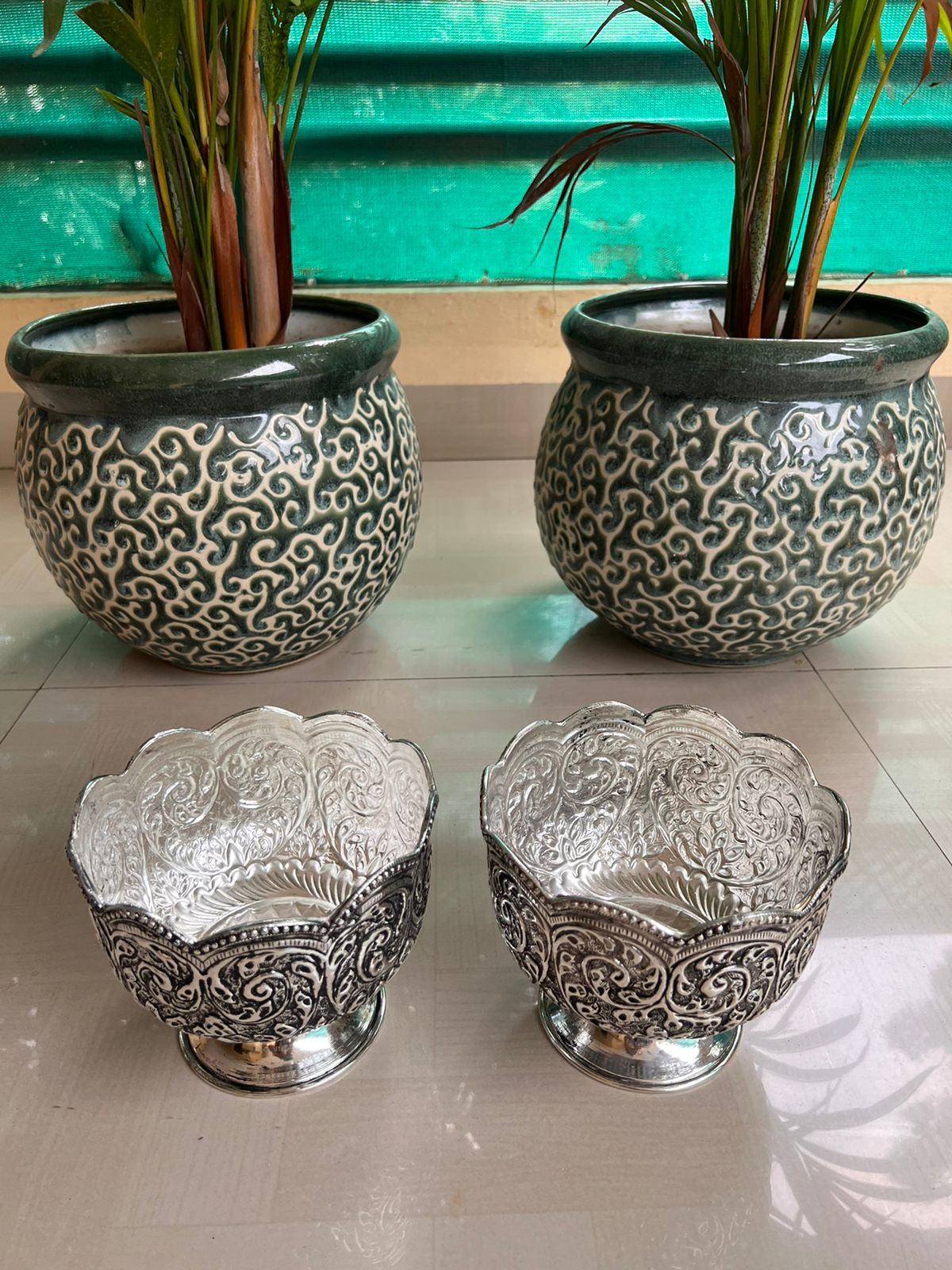 german silver set of 2 bowls with stand for fruits/ snacks/ gift item/ sweets