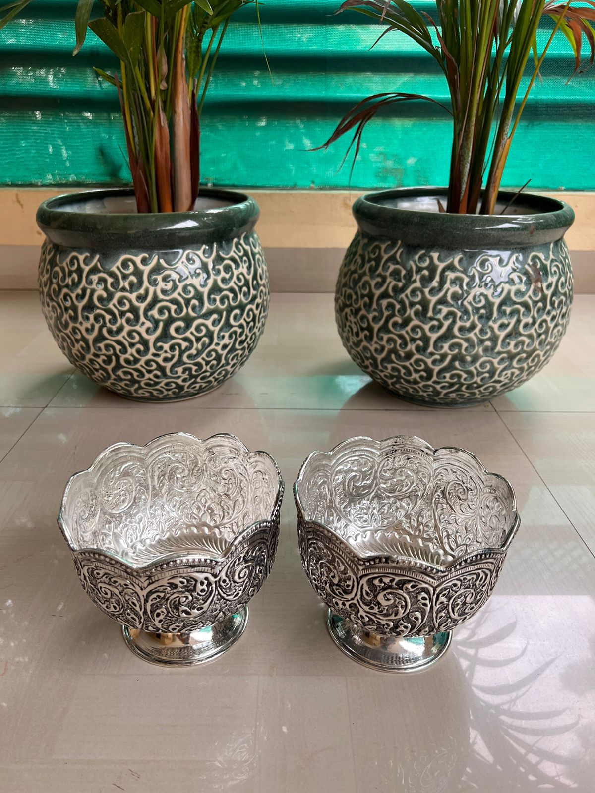 german silver set of 2 bowls with stand for fruits/ snacks/ gift item/ sweets