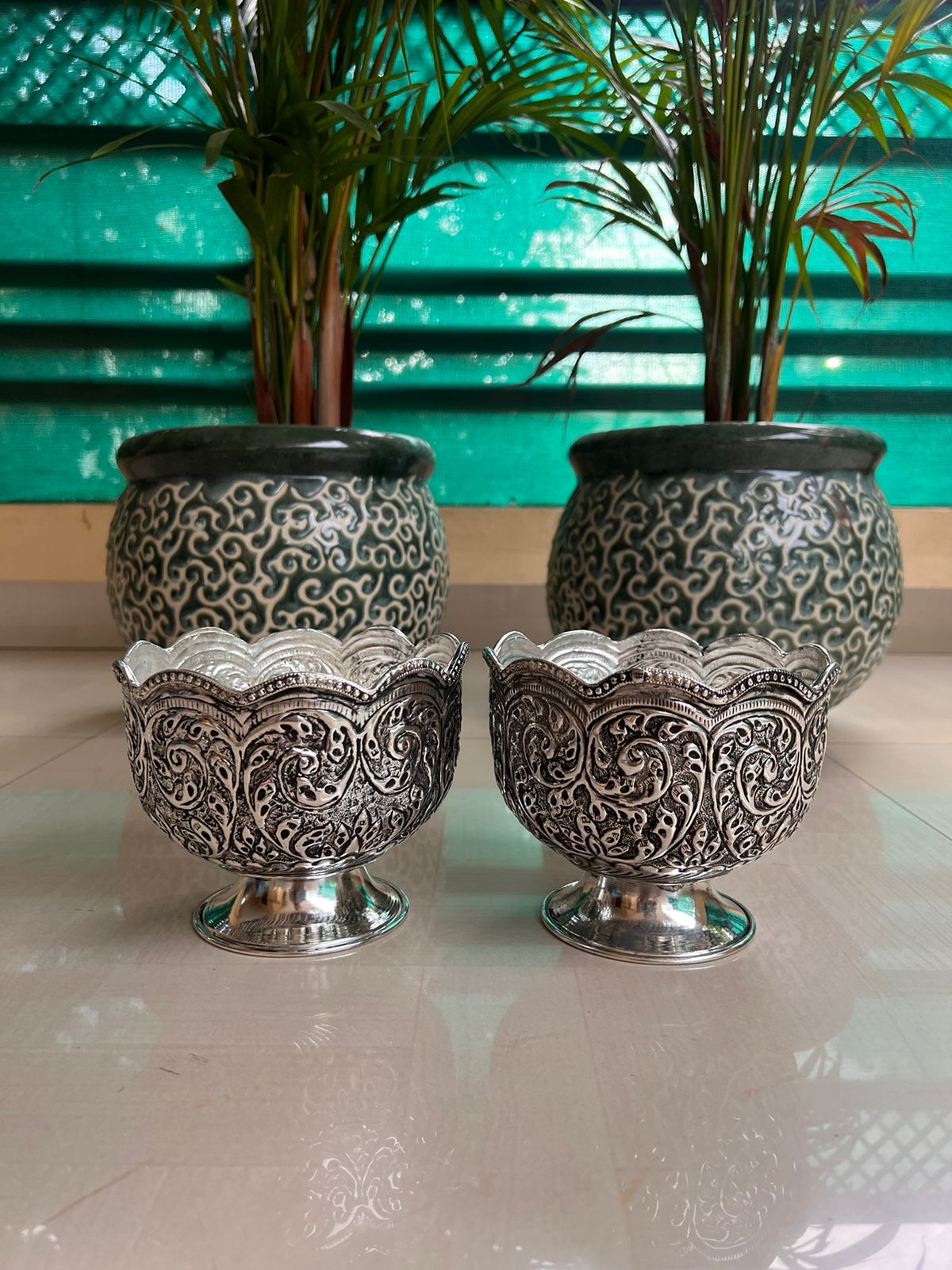 german silver set of 2 bowls with stand for fruits/ snacks/ gift item/ sweets