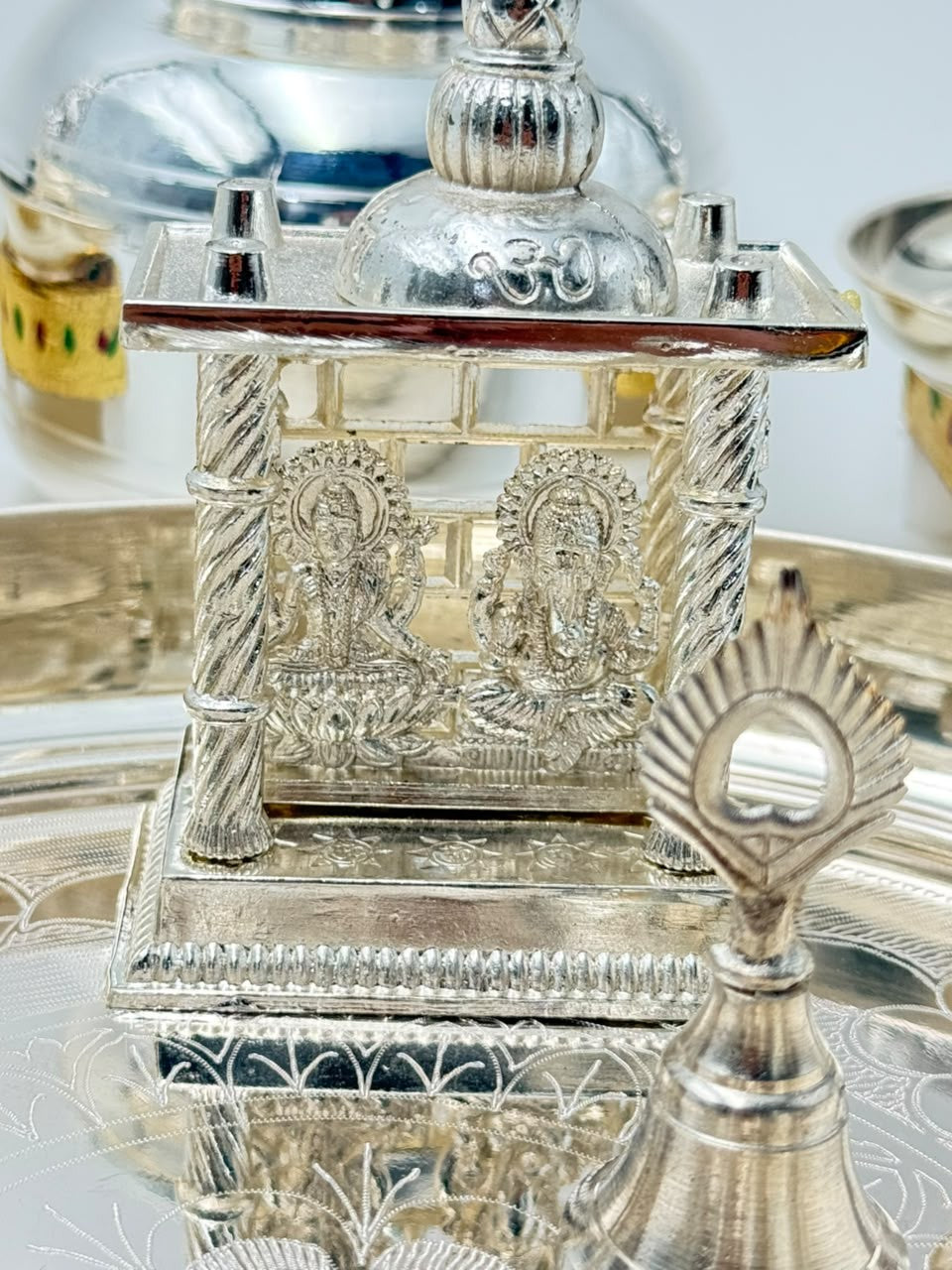 German Silver Pooja Thali Set – 16 Pieces – Varalakshmi Festival / Diwali Puja Essentials