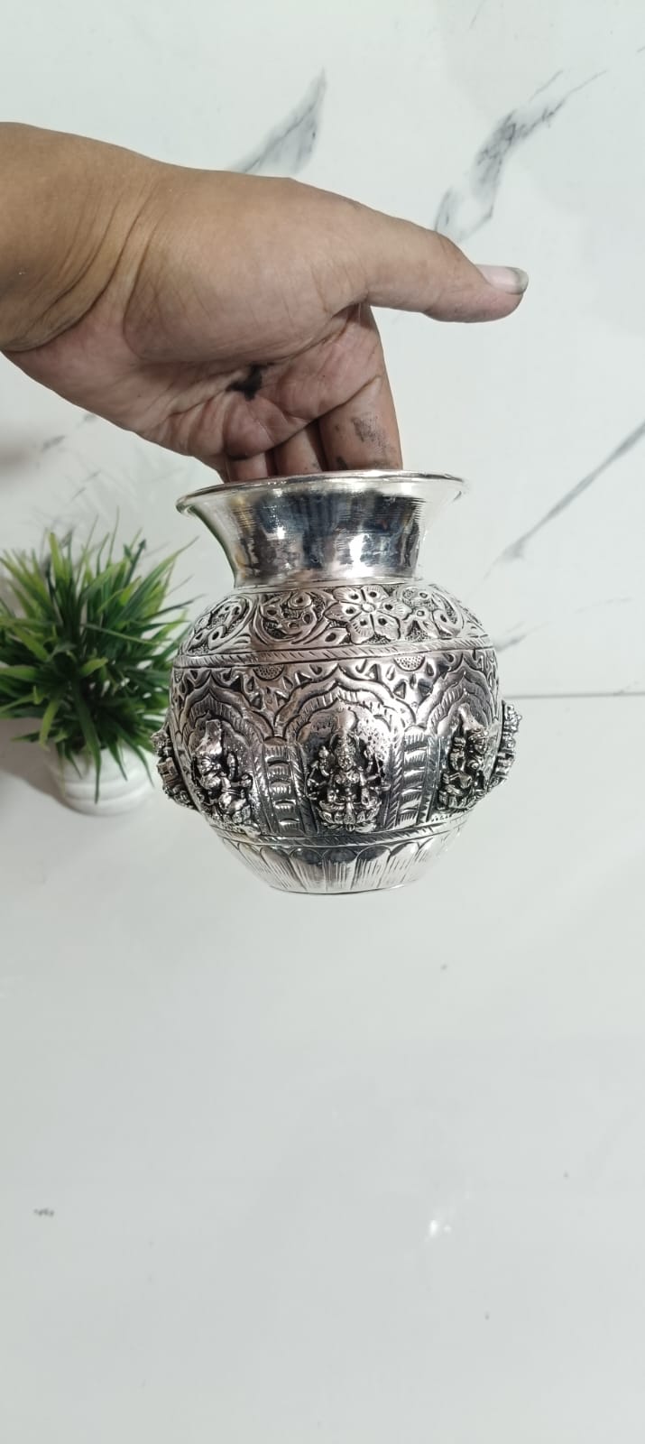 German Silver Antique Finish Ashta Lakshmi Kalash – 5" Pooja Pot for Diwali & Varalakshmi Vratham