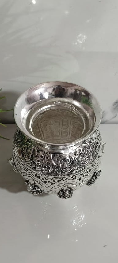 German Silver Antique Finish Ashta Lakshmi Kalash – 5" Pooja Pot for Diwali & Varalakshmi Vratham