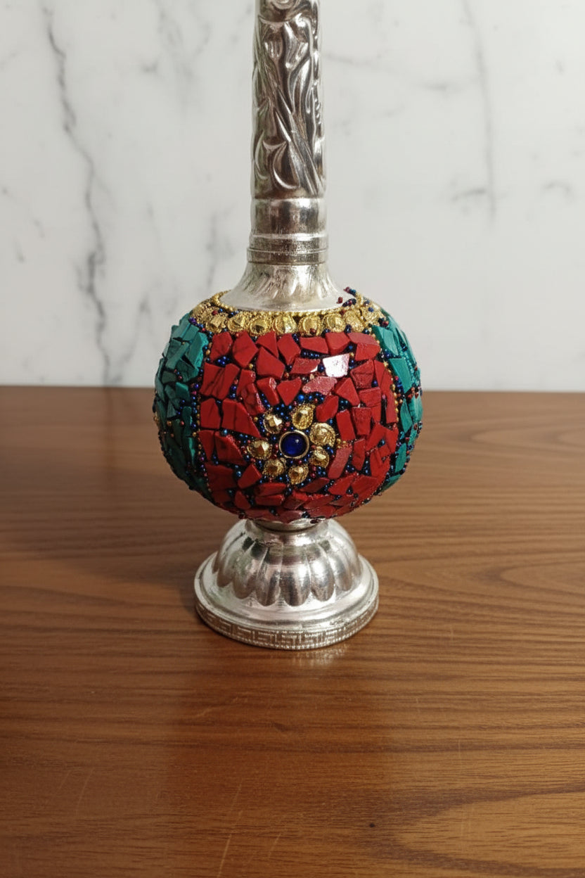 German Silver Rose Water Dispenser with Stone Work – Elegant Pooja & Festive Accessory