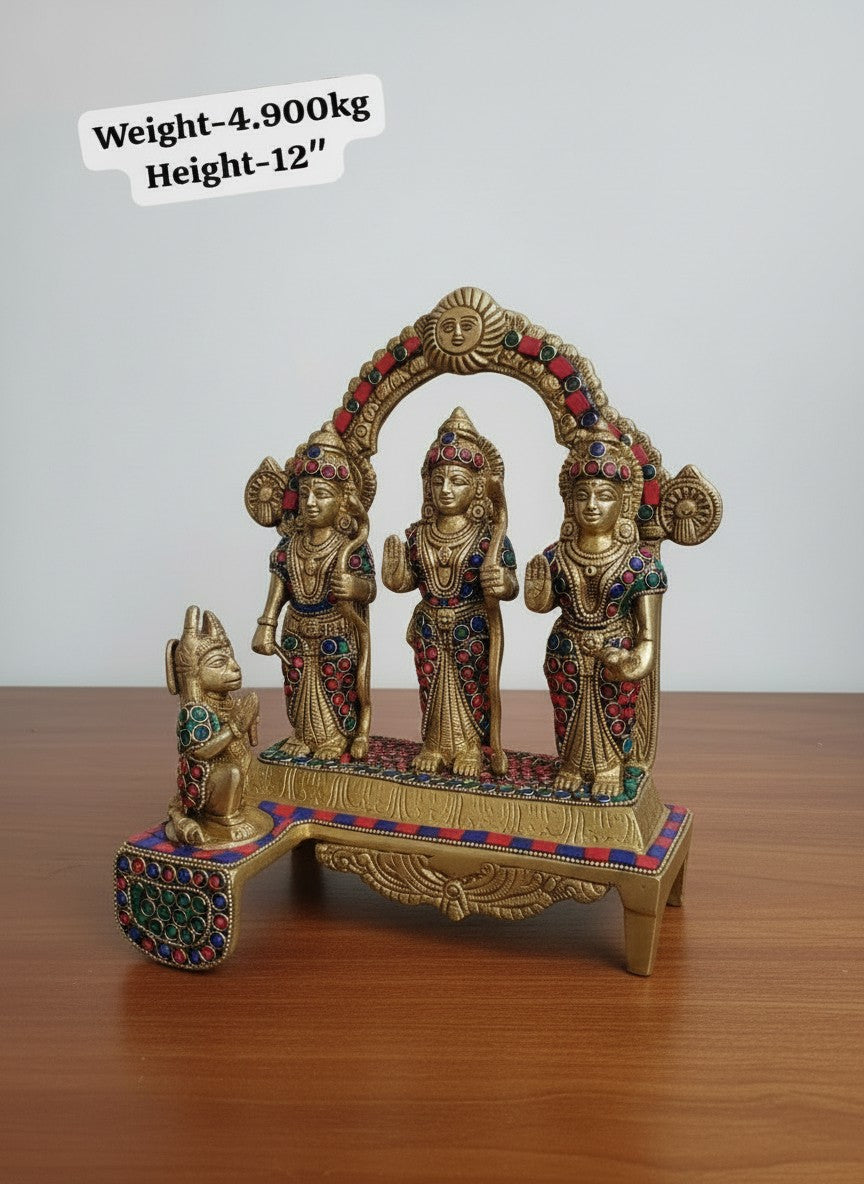 Brass Ram Darbar Idol with Stone Work  Ram Sita Lakshman Hanuman Murti  Temple Decor  Diwali Gift