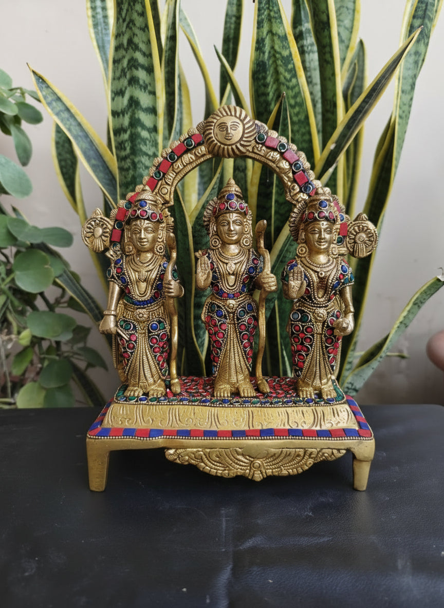 Brass Ram Darbar Idol with Stone Work  Ram Sita Lakshman Hanuman Murti  Temple Decor  Diwali Gift