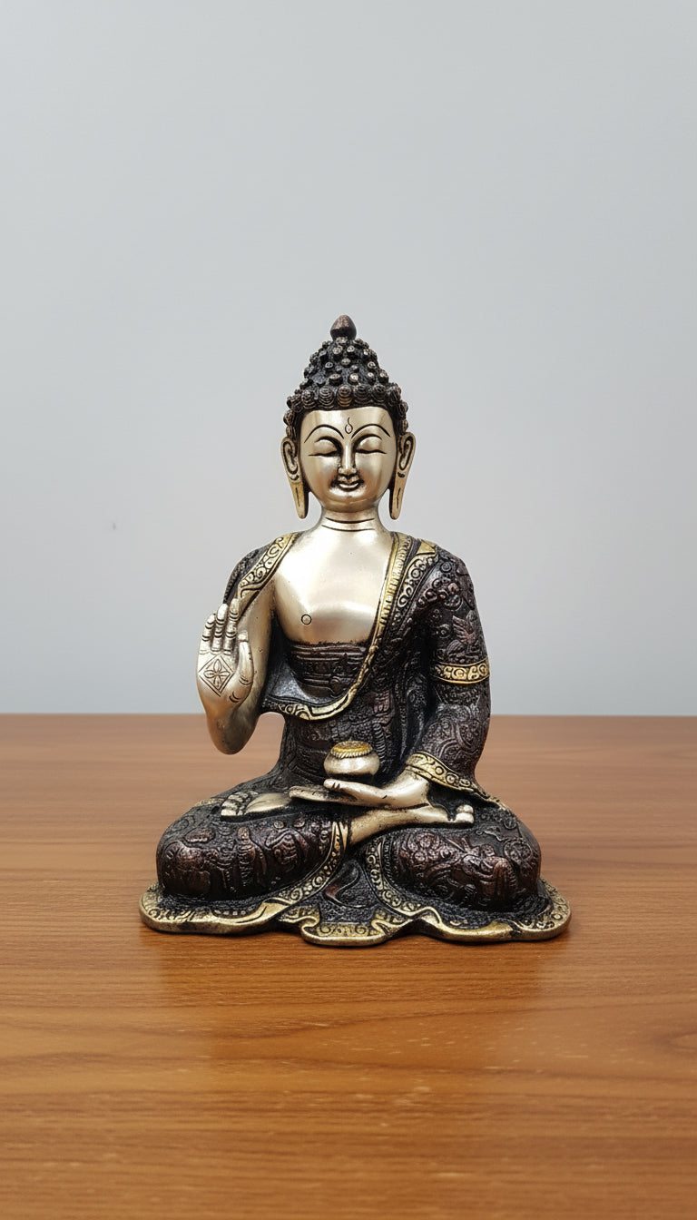 Brass Meditating Buddha Statue – Brown Finish  Zen Decor  Peaceful Home Accent