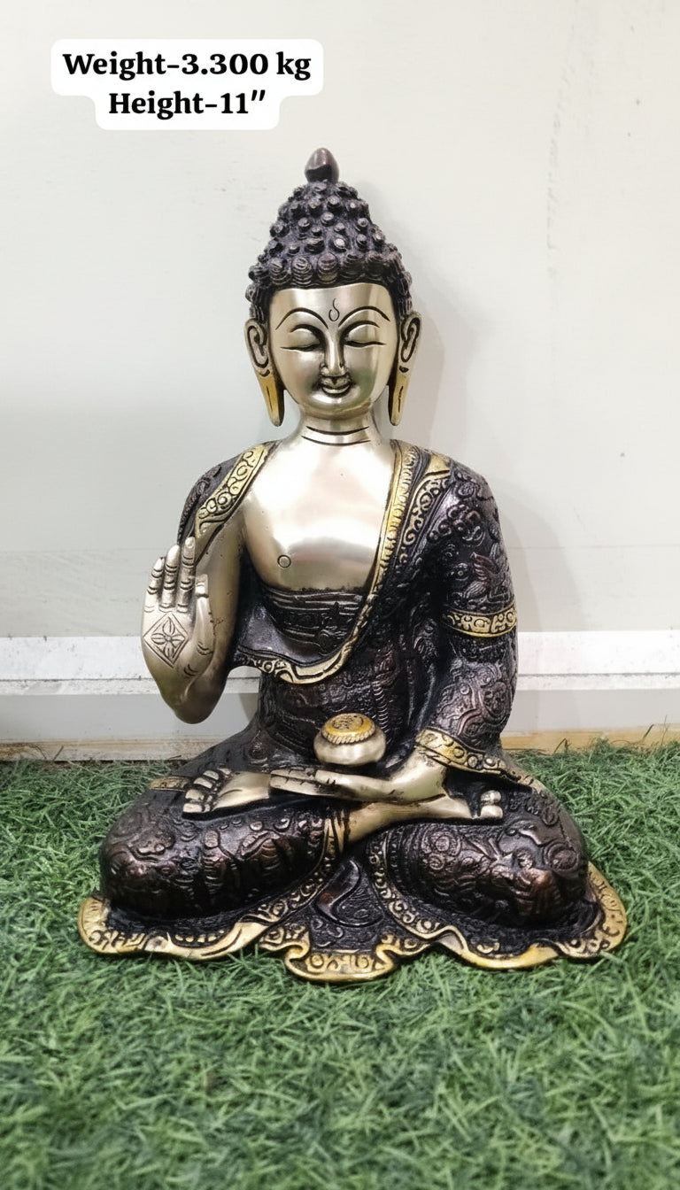 Brass Meditating Buddha Statue – Brown Finish  Zen Decor  Peaceful Home Accent
