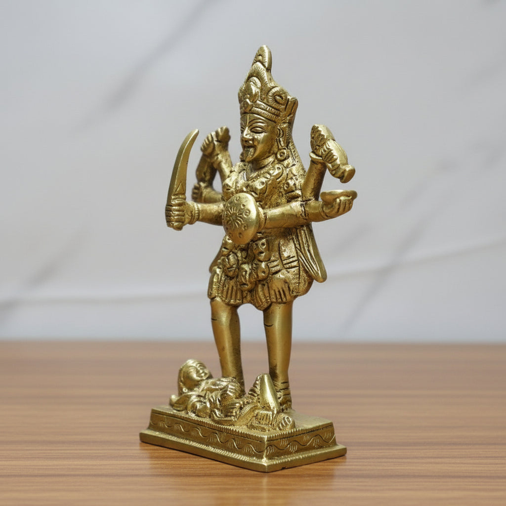 Brass Kali Maa Idol – Antique Finish  Fierce Divine Energy  Temple Decor