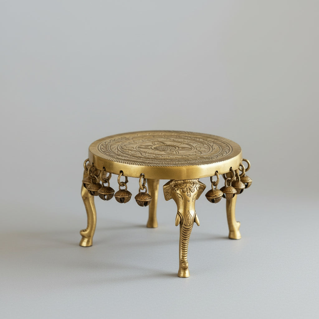 Brass Stool with Elephant Legs  Handcrafted Pedestal  Temple Stand