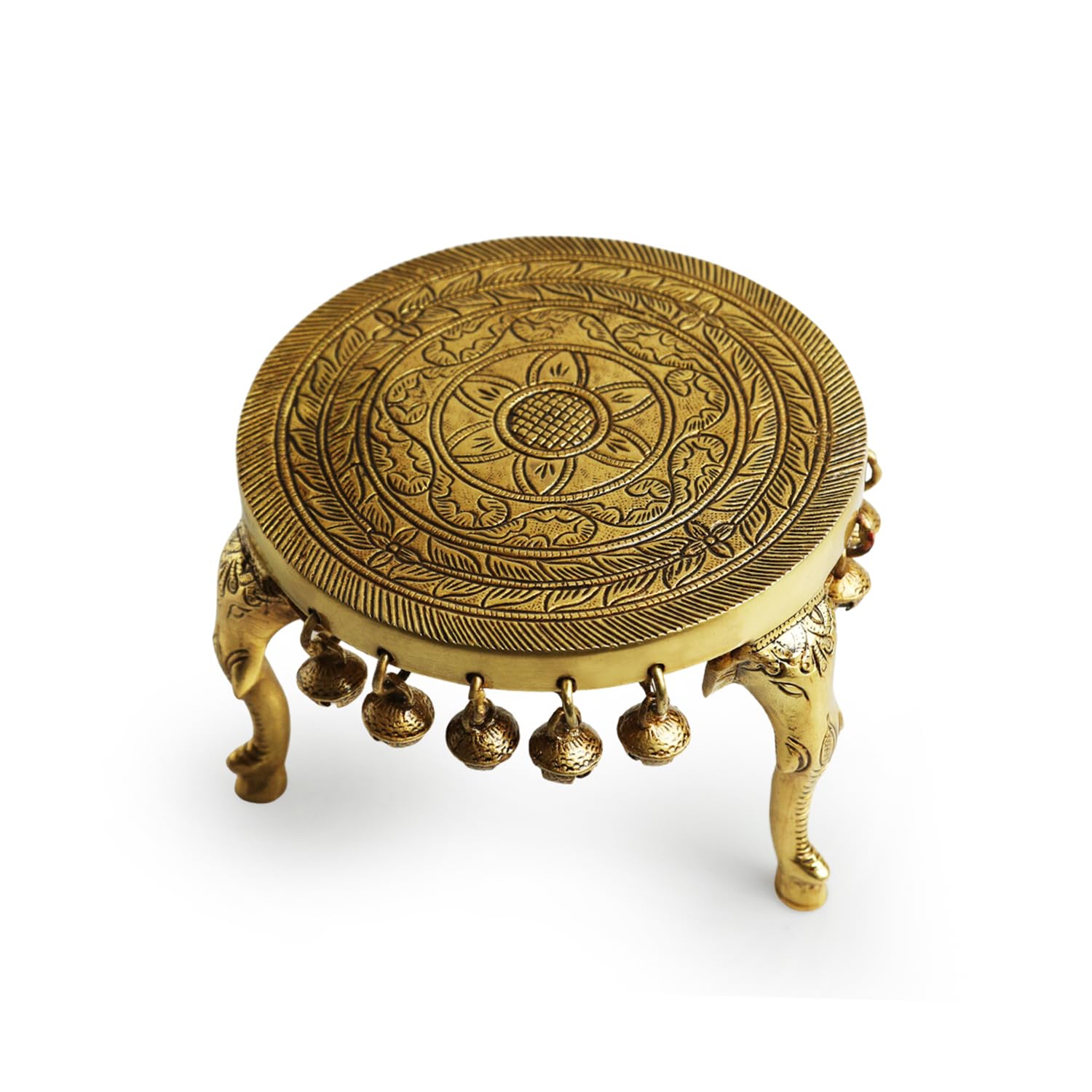 Brass Stool with Elephant Legs  Handcrafted Pedestal  Temple Stand