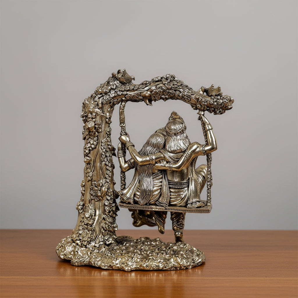 Brass Radha Krishna on Swing Under Tree  Jhoola Murti  Divine Love Idol
