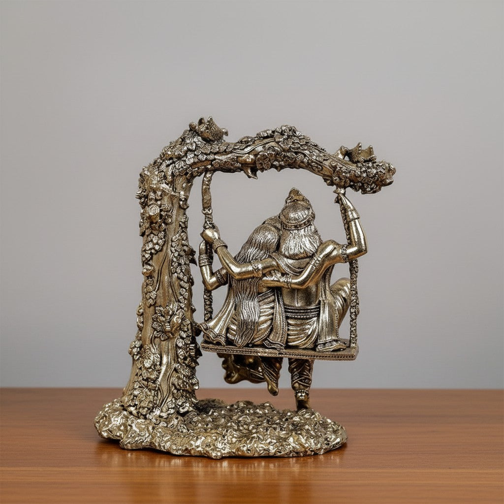 Brass Radha Krishna on Swing Under Tree  Jhoola Murti  Divine Love Idol