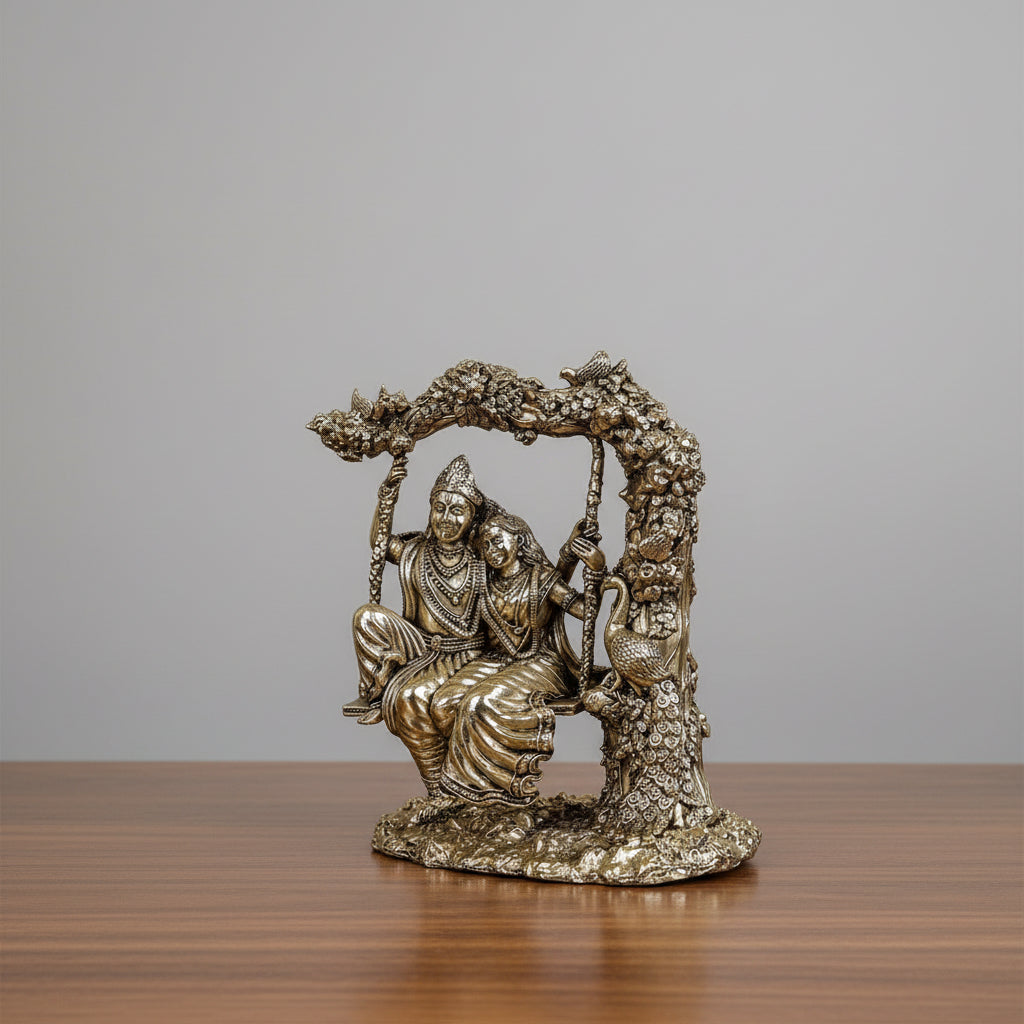 Brass Radha Krishna on Swing Under Tree  Jhoola Murti  Divine Love Idol