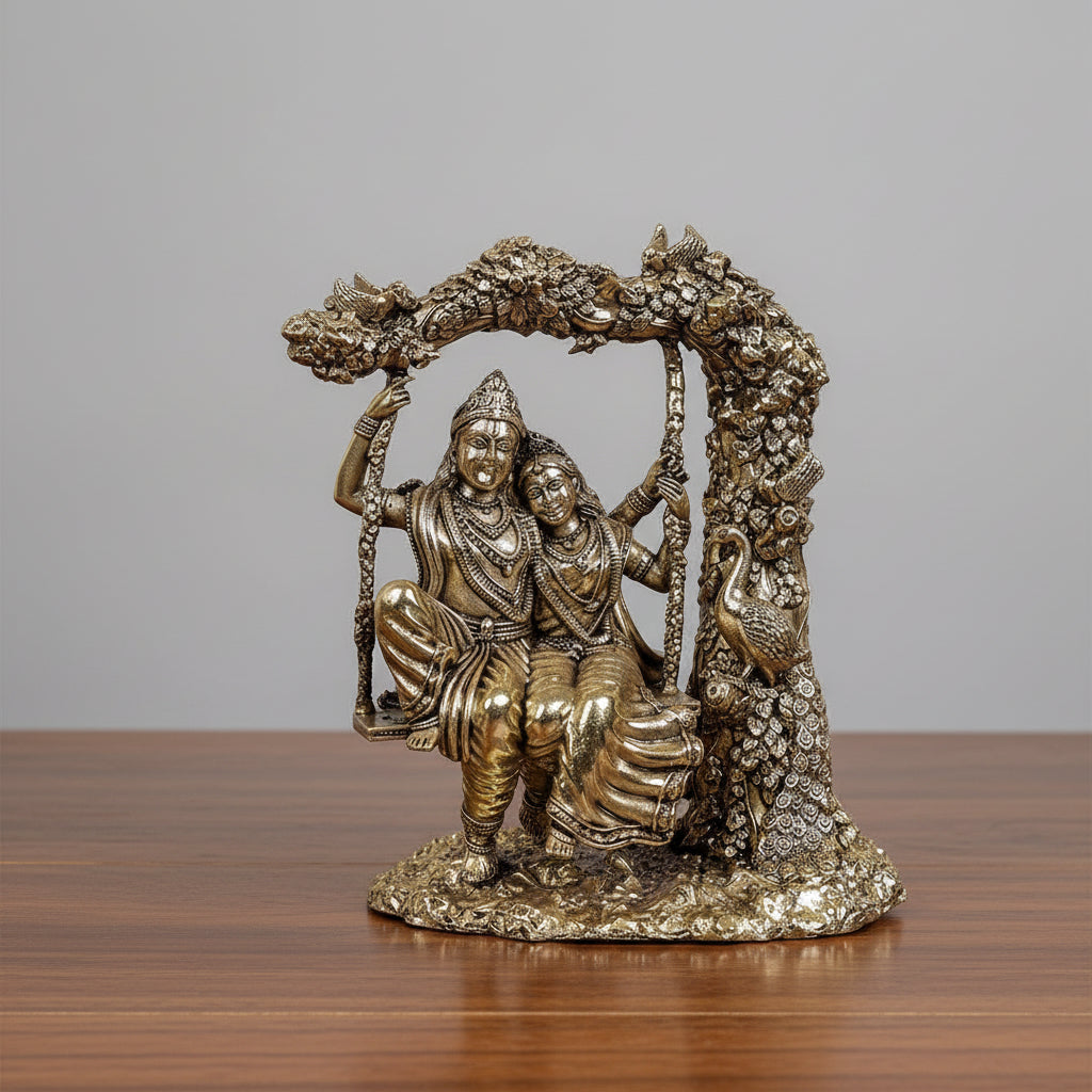 Brass Radha Krishna on Swing Under Tree  Jhoola Murti  Divine Love Idol