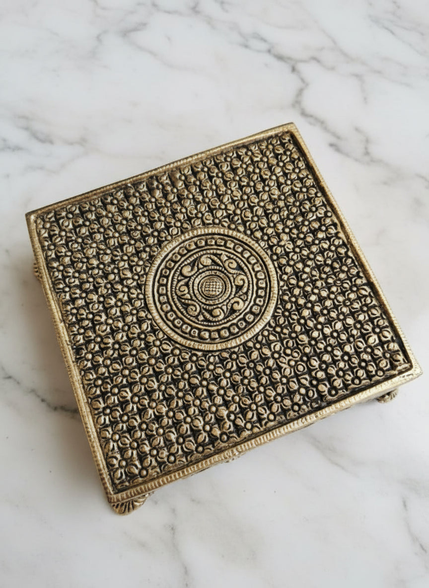 Brass Square Stool  Handcrafted Pedestal  Temple Stand  Antique Finish