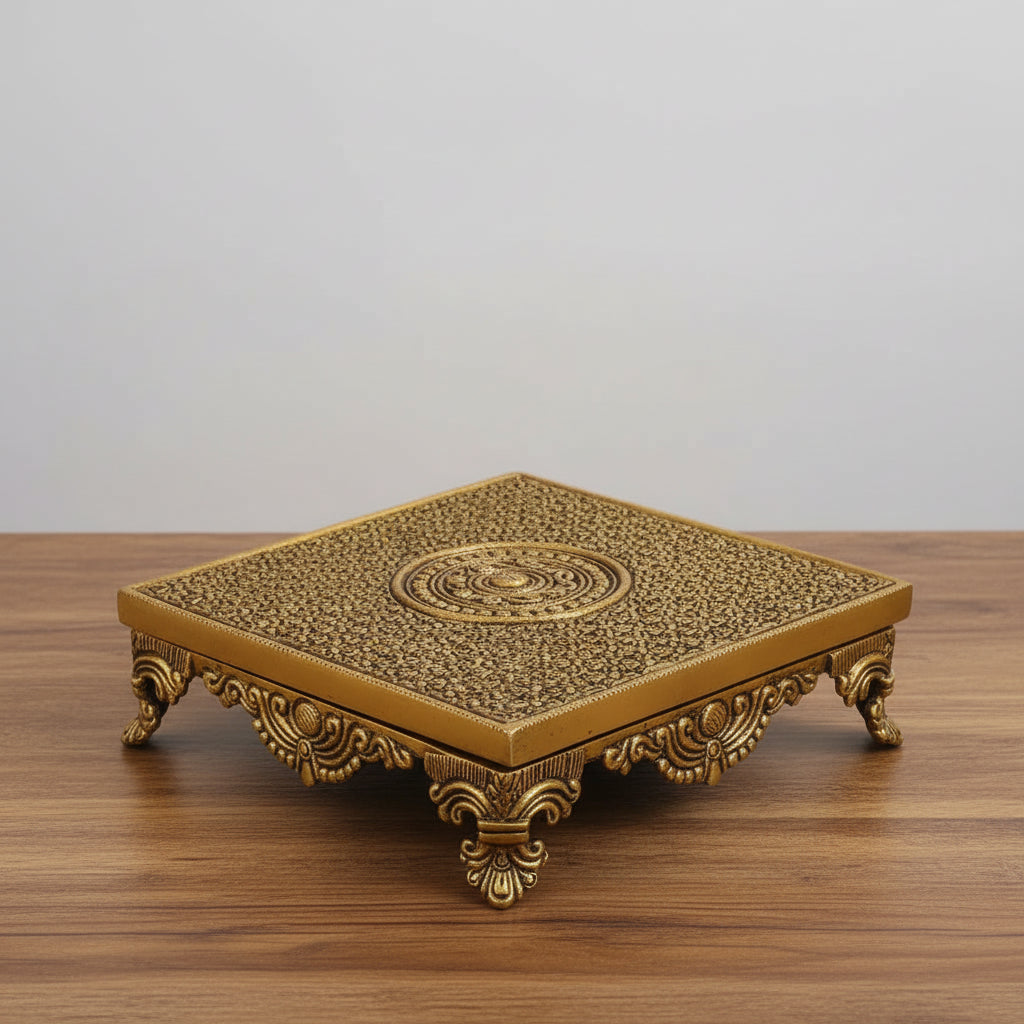 Brass Square Stool  Handcrafted Pedestal  Temple Stand  Antique Finish