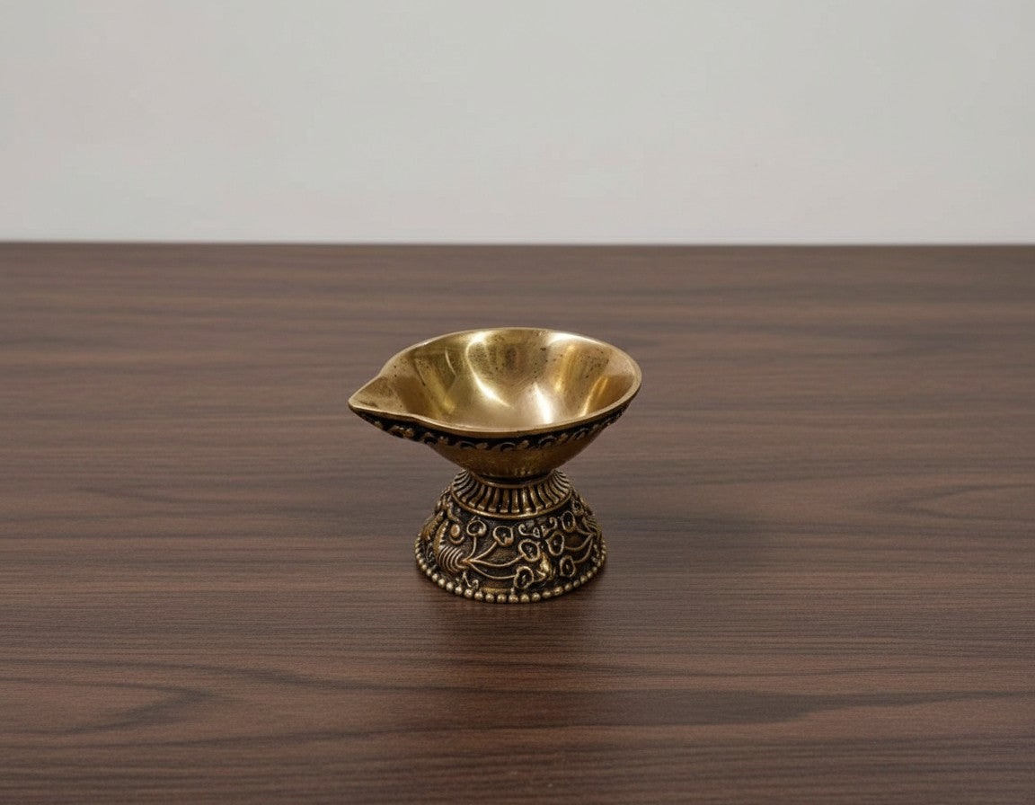 Brass Diya Set of 4  Handcrafted Oil Lamps  Pooja Decor  Diwali Gift