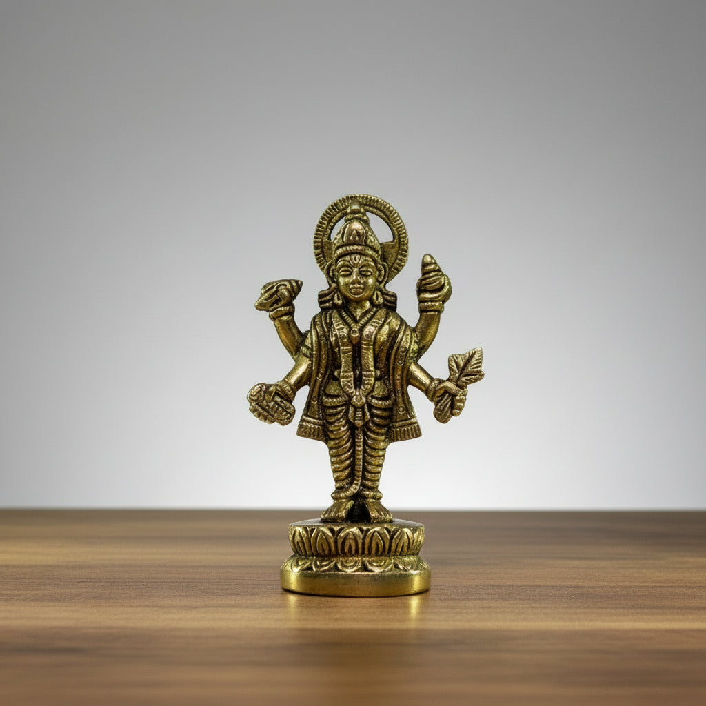 Brass Dhanwantari Idol  God of Ayurveda  Handcrafted Pooja Decor