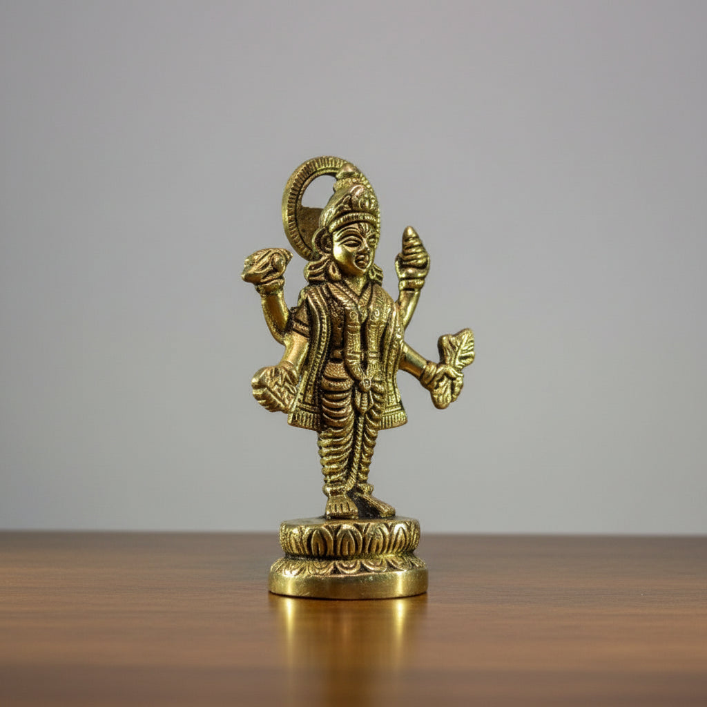 Brass Dhanwantari Idol  God of Ayurveda  Handcrafted Pooja Decor