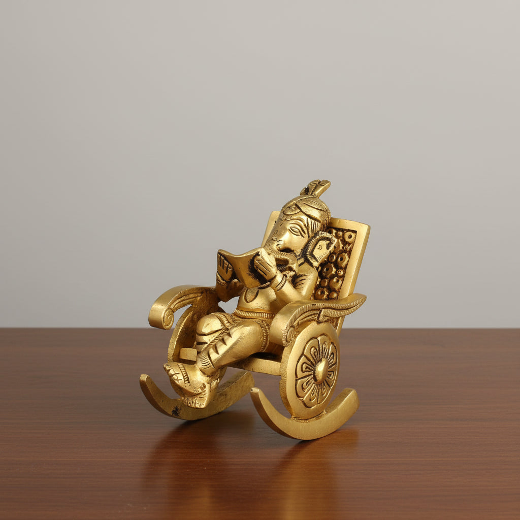 Brass Ganesh Reading Book on Chair  Vidya Ganapati Idol