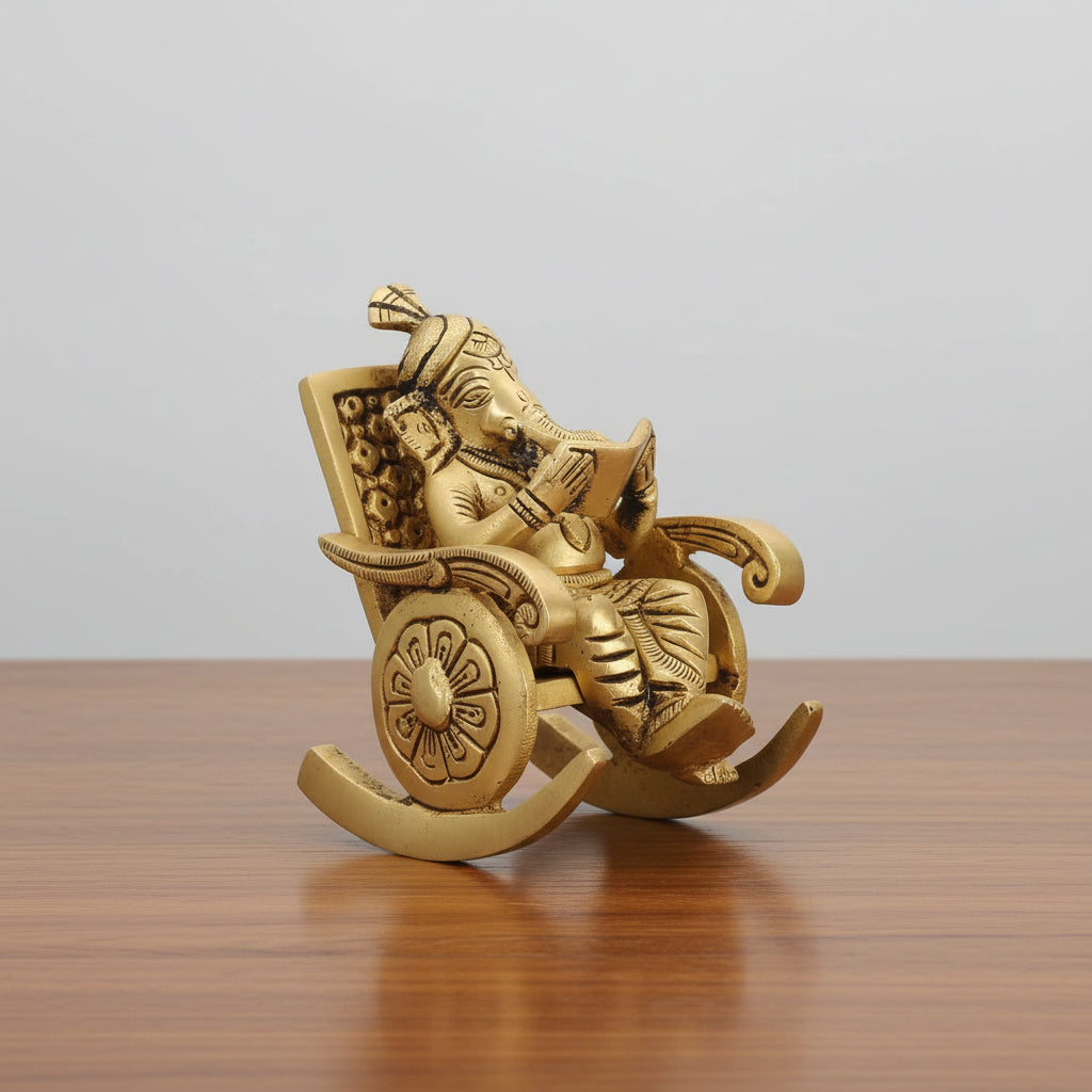 Brass Ganesh Reading Book on Chair  Vidya Ganapati Idol