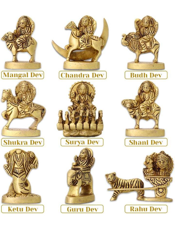 Brass Navgraha Set  9 Planet Deities  Vastu Remedy Handcrafted Pooja Decor