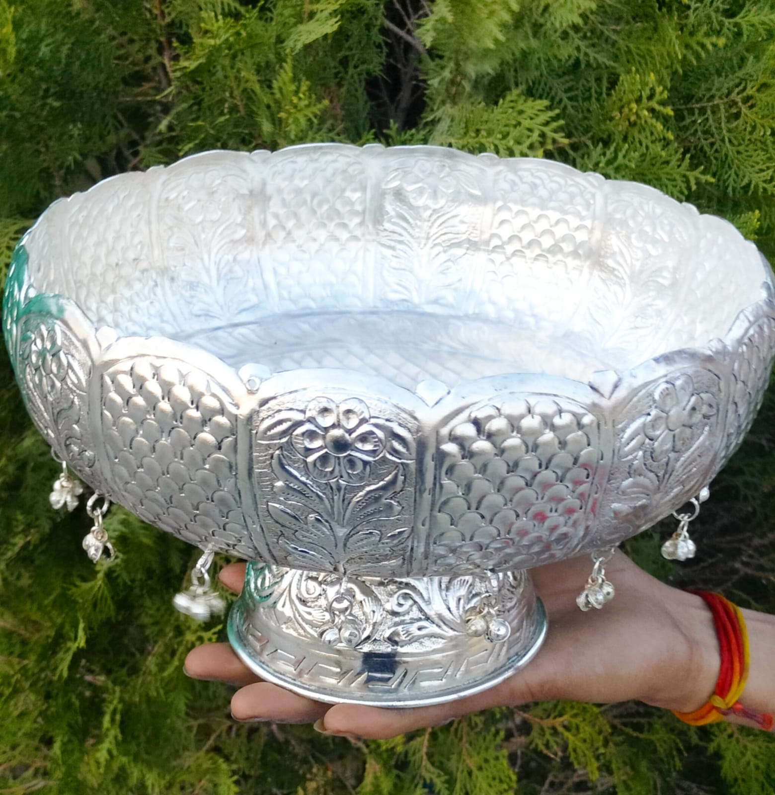 German Silver Bowl with Stand and ghungru