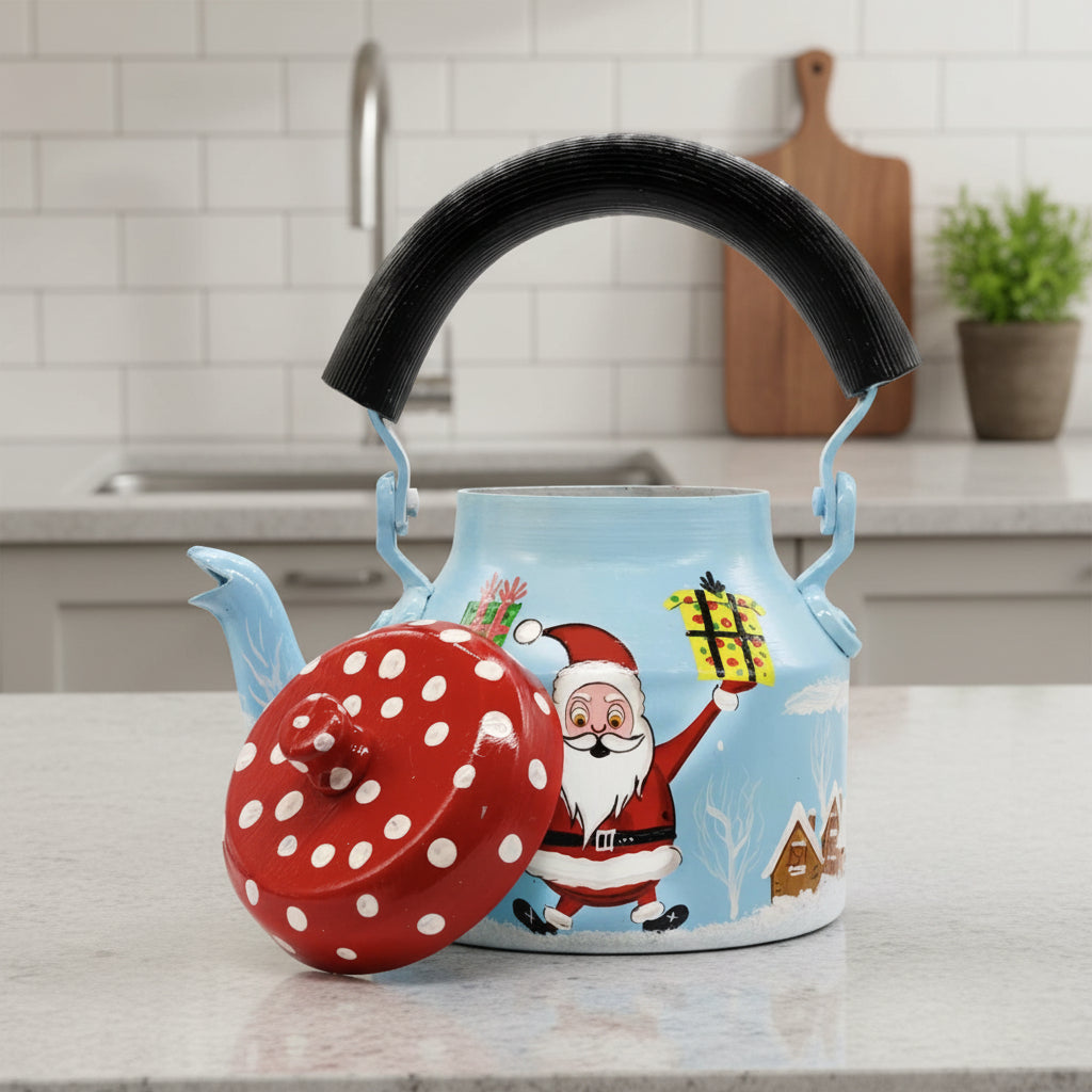 Colorful Handmade Kettle Décor | Bright Home Accent | Unique Kitchen Decoration, santa