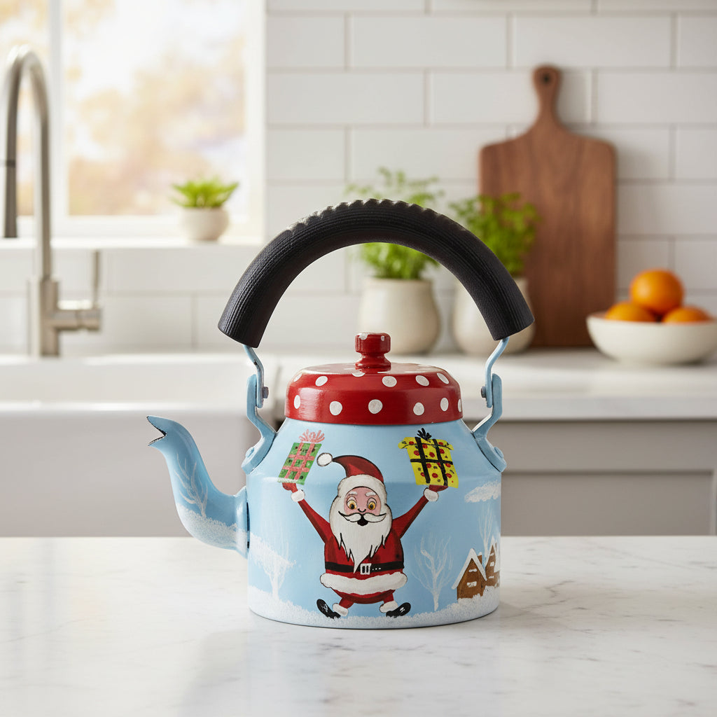 Colorful Handmade Kettle Décor | Bright Home Accent | Unique Kitchen Decoration, santa