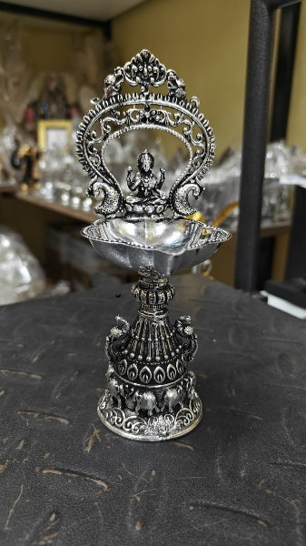 silver plated Lakshmi Peacock Diya Set of 2 Pieces