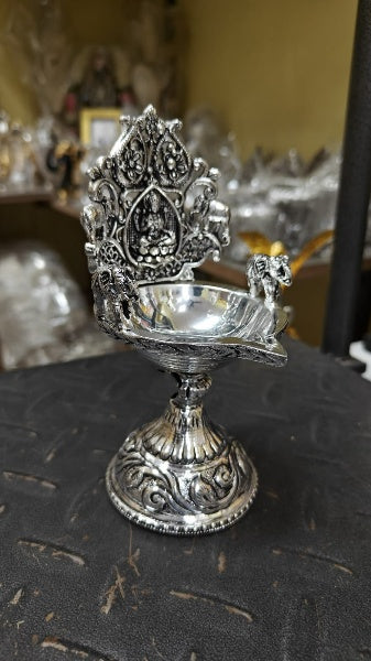 German Silver Lakshmi Diya with Elephants , Set of 2 Pieces