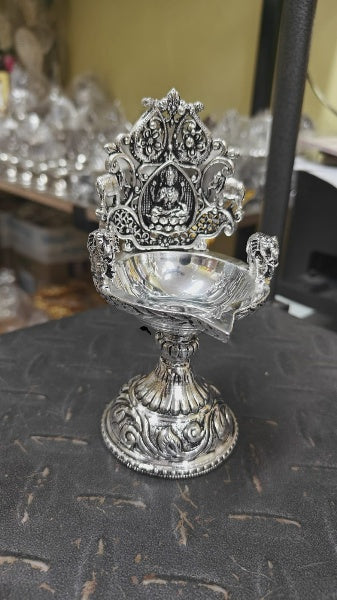 German Silver Lakshmi Diya with Elephants , Set of 2 Pieces