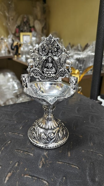 German Silver Lakshmi Diya with Elephants , Set of 2 Pieces