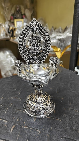 German Silver Lakshmi with Elephant Diya Set of 2 Pieces