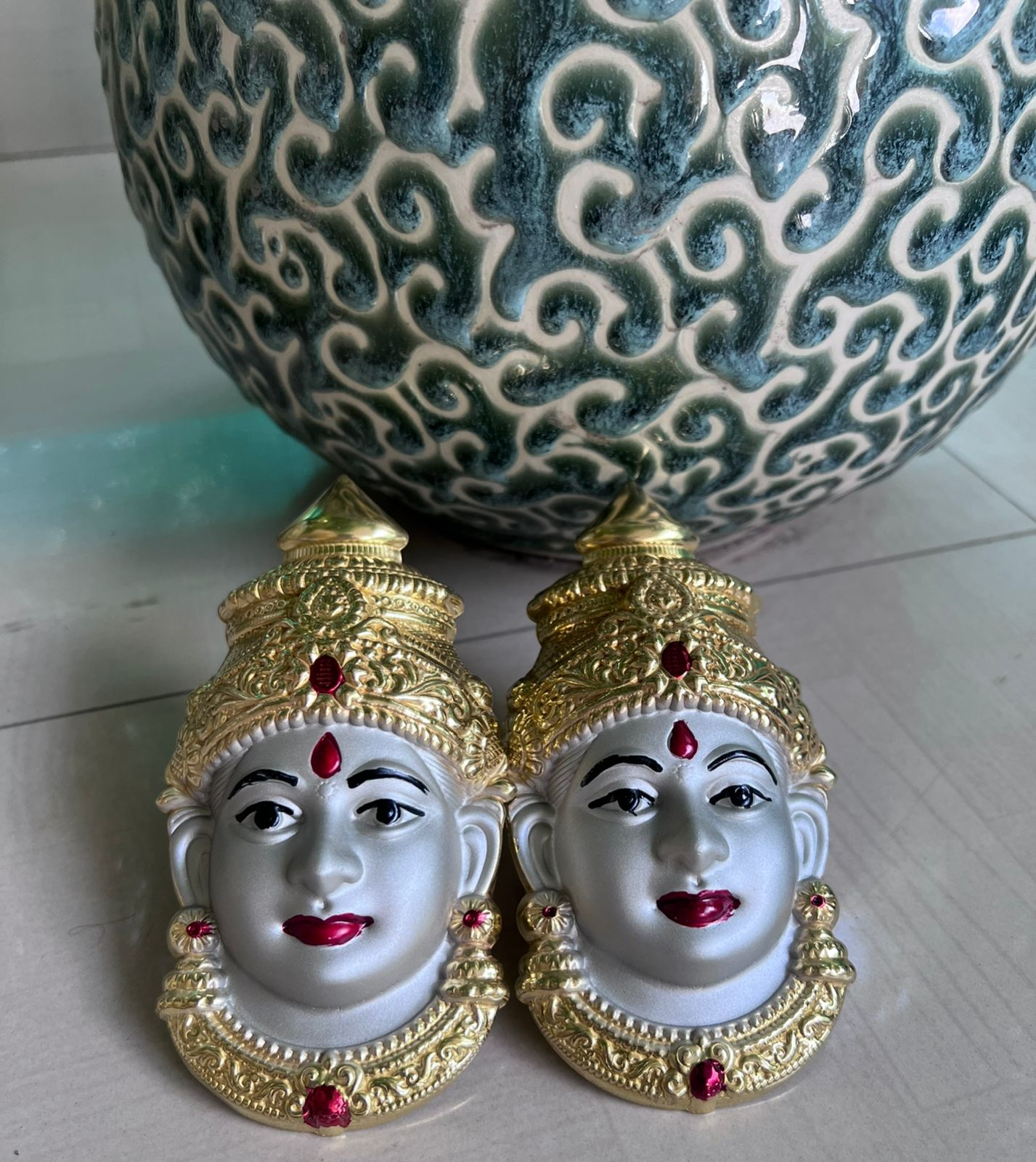 german silver golden and silver lakshmi face mukut for varalakshmi pooja/ housewarming/diwali