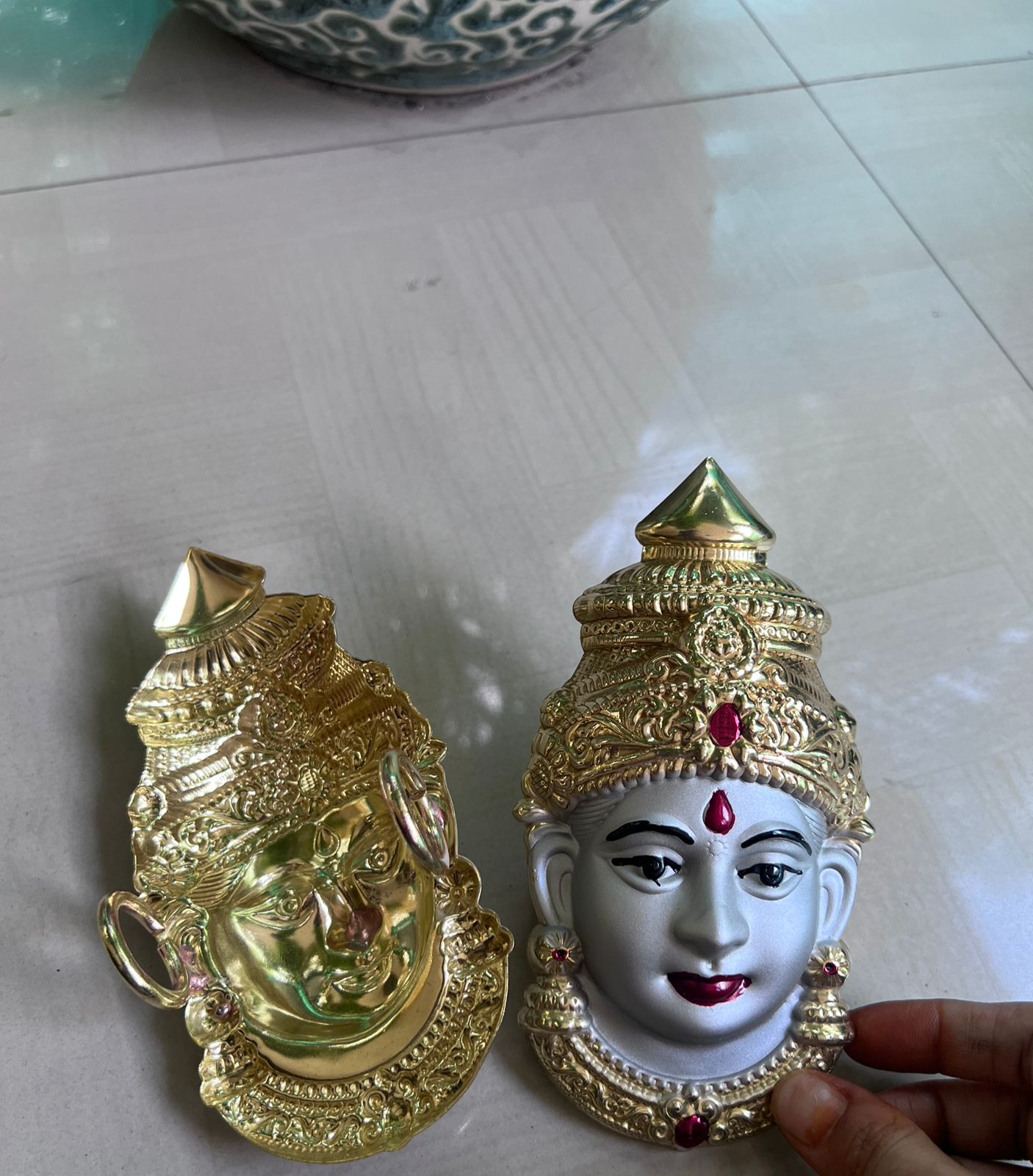 german silver golden and silver lakshmi face mukut for varalakshmi pooja/ housewarming/diwali