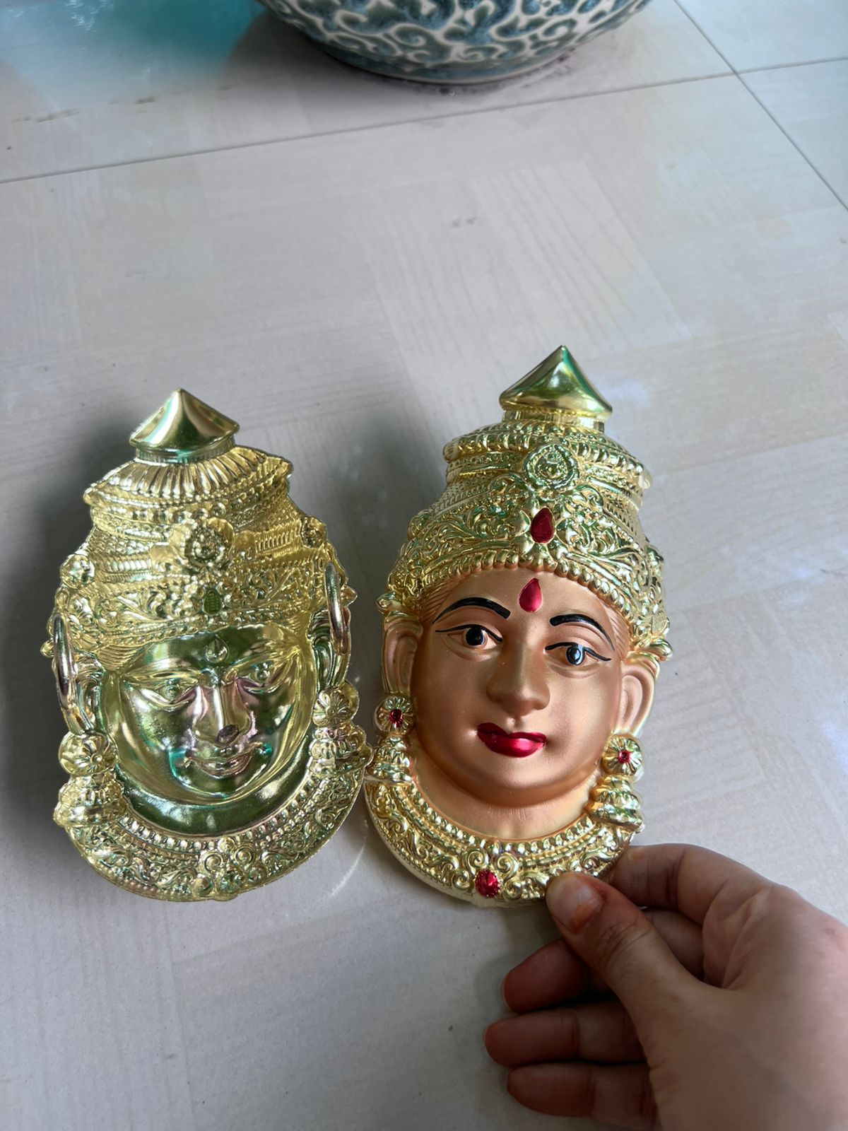 german silver rose gold color lakshmi face mukut for Varalakshmi pooja/ housewarming/ diwali