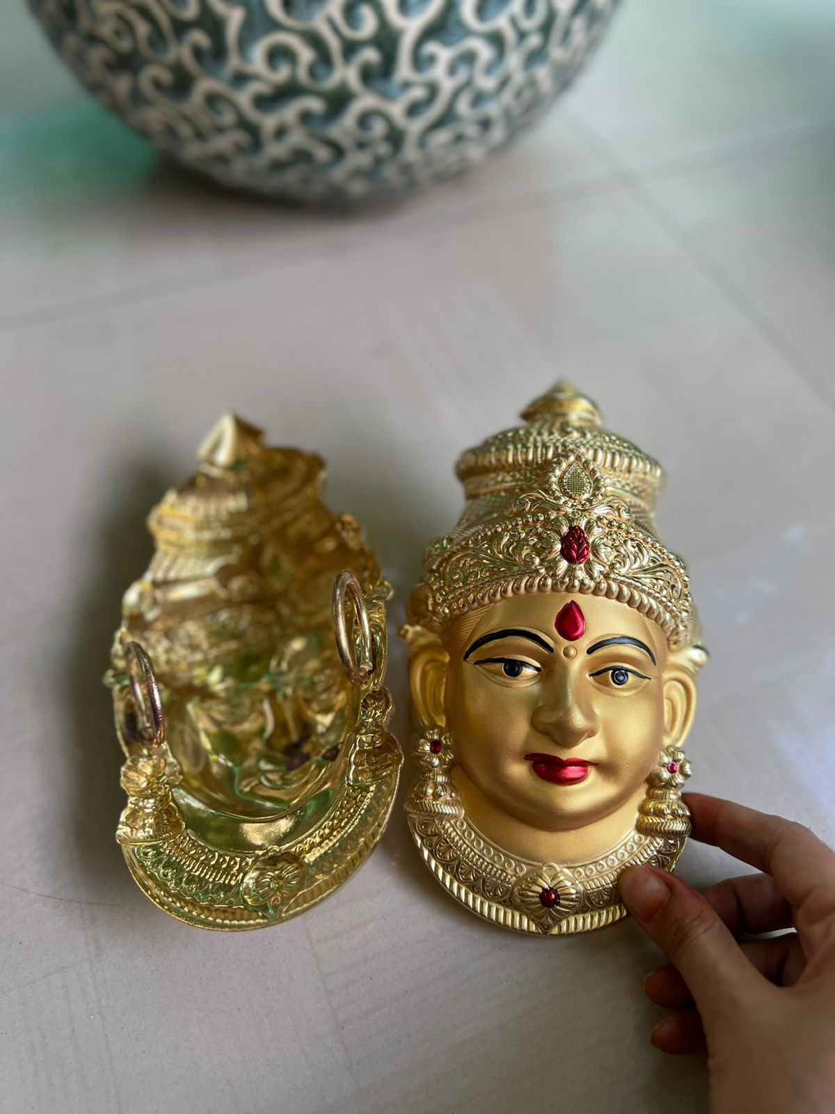 german silver gold color lakshmi face mukut for varalakshhmi pooja/ housewarming/ diwali