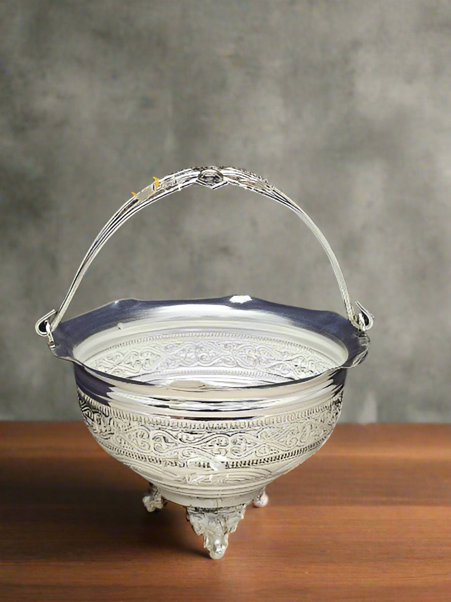 german silver big size bowl basket with handle