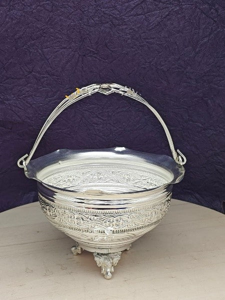 german silver big size bowl basket with handle