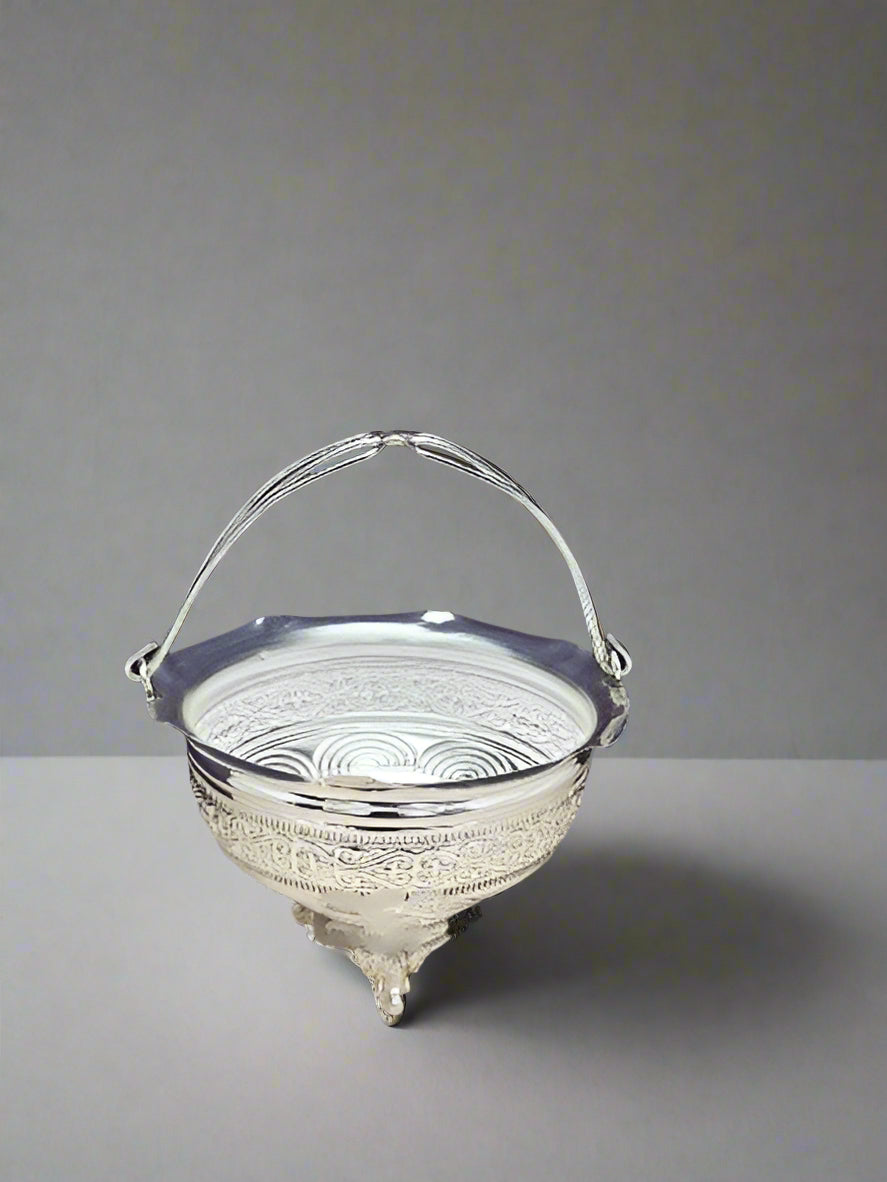 german silver big size bowl basket with handle