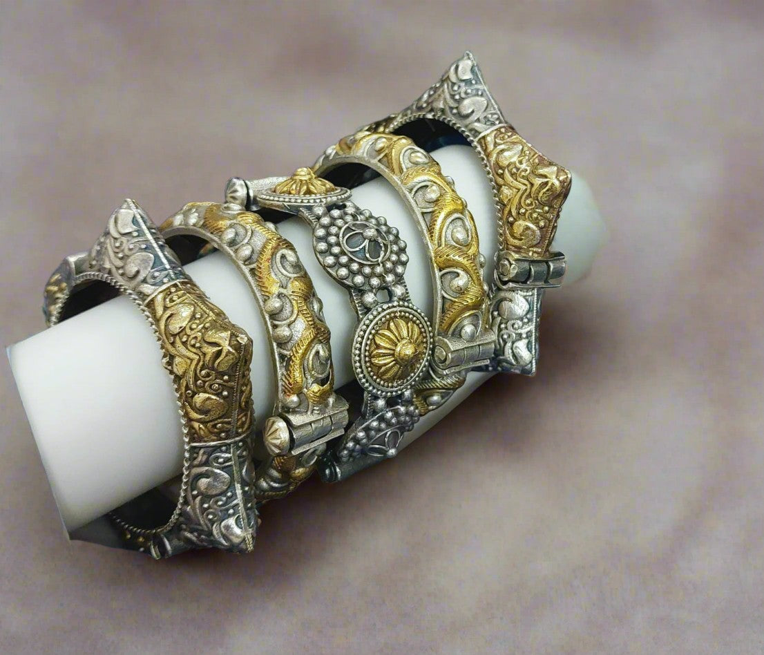 dual tone set of 5 oxidized openable bangle set for women
