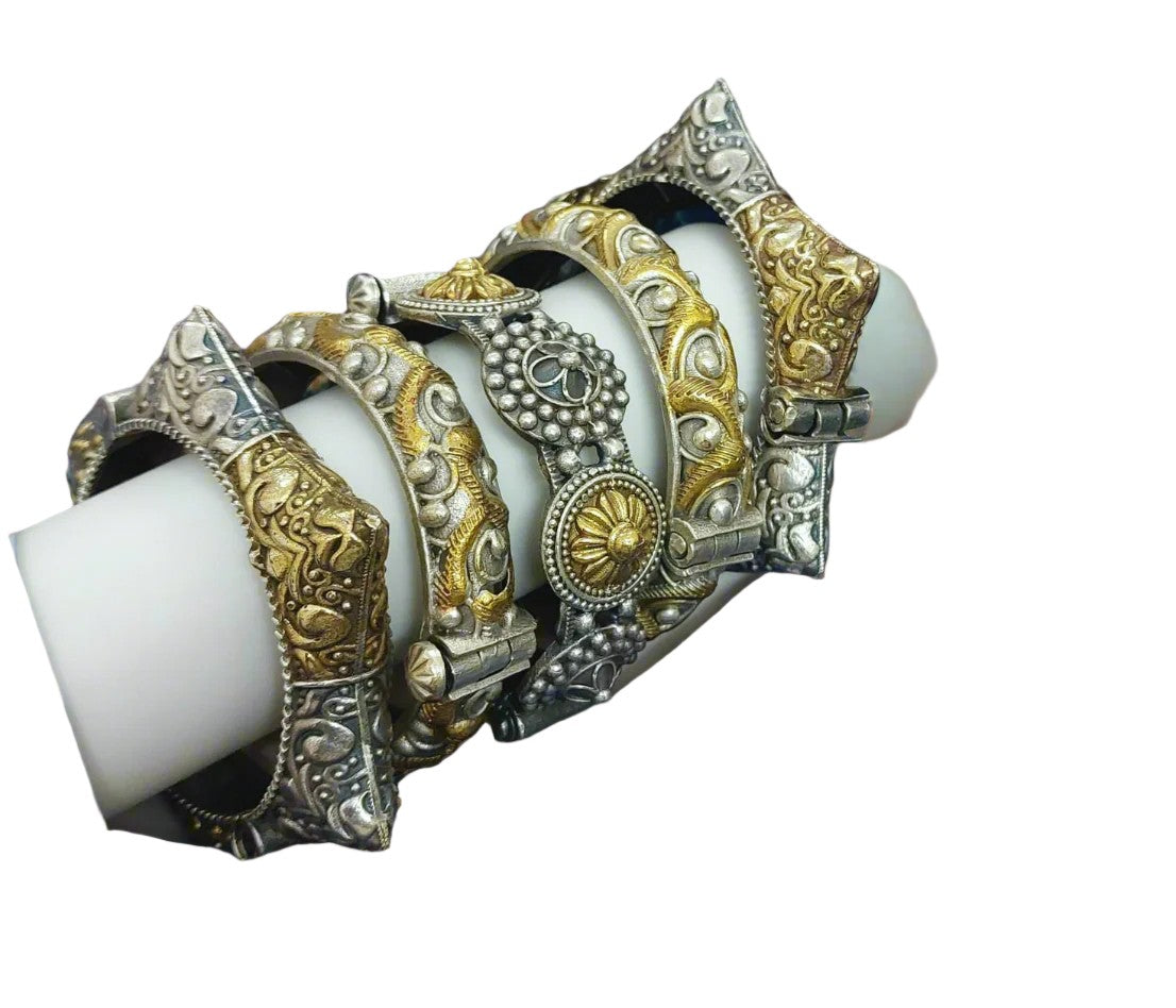 dual tone set of 5 oxidized openable bangle set for women