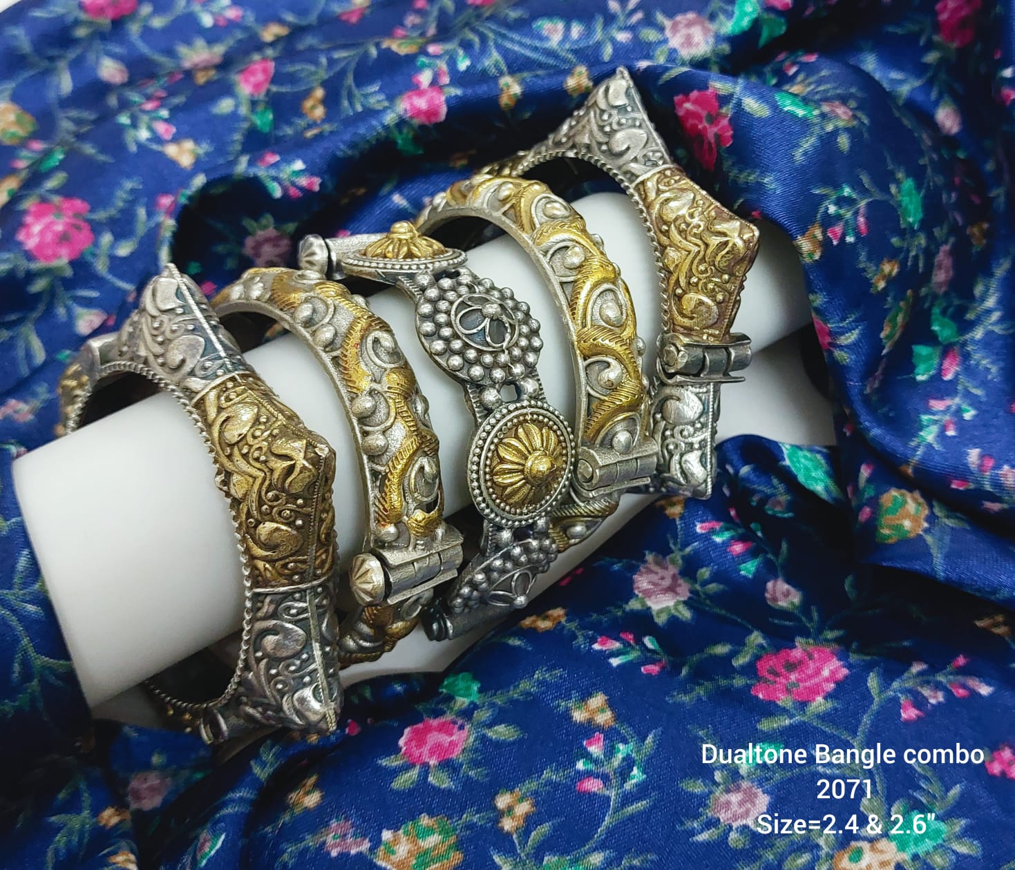 dual tone set of 5 oxidized openable bangle set for women